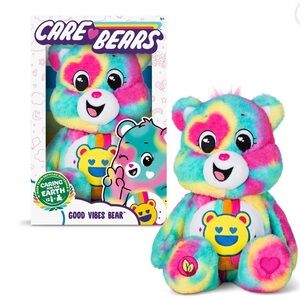 Care Bears 14" Good Vibes Bear Plushie - Medium Size - Tie Dye Plush for Ages 4+